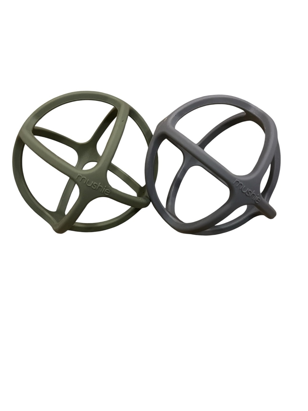 Mushie Baby Set of 2 Ball Teethers Green Blue Silicone Dishwasher Safe